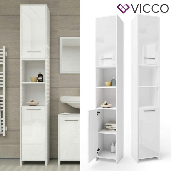 Vicco Armadio da bagno Kiko, scaffale di colore bianco lucido, mobile