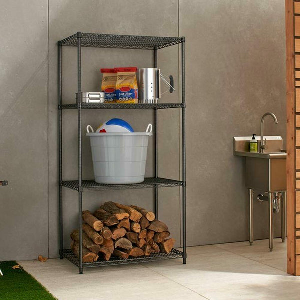 Scaffale 4 Ripiani Acciaio Inox Mobile Libreria Multiuso Cromo Nero – Vicco