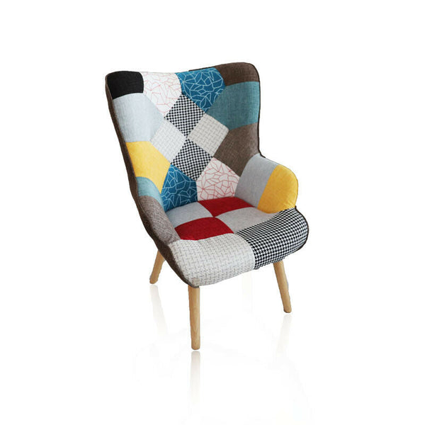 Poltroncina imbottita patchwork Kala con gambe in legno