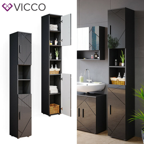 Vicco Specchio da bagno Armadietto alto Armadietto da bagno Nero Effet