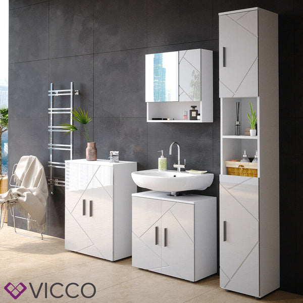 Vicco Specchio da bagno Armadietto alto Armadietto da bagno Nero Effet