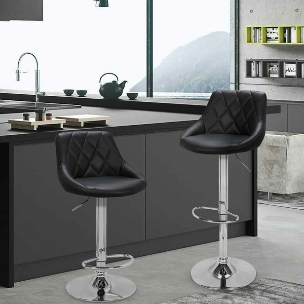 Set 2 Sgabelli Cucina Seduta Pelle Imbottita Sgabello Girevole Casa Bar Nero