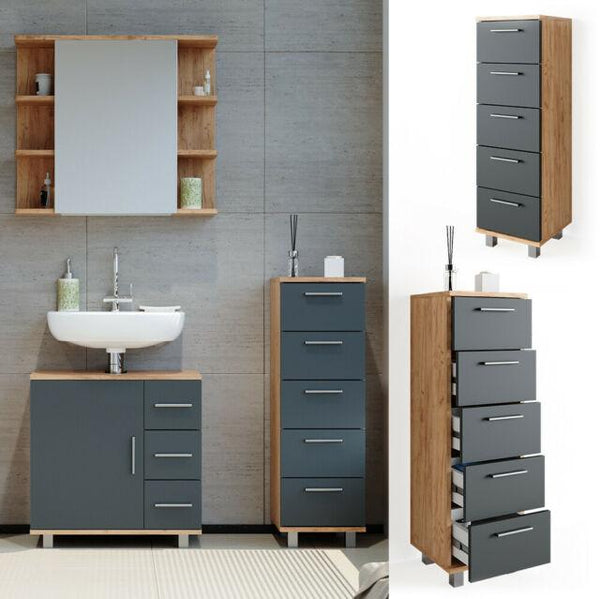 Mobile bagno alto Con 15 Ripiani 2 ante Scaffale per armadio Ilias Cemento  Vicco