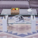 Tavolino tavolo basso da caffè salotto elegante in vetro e legno bianco