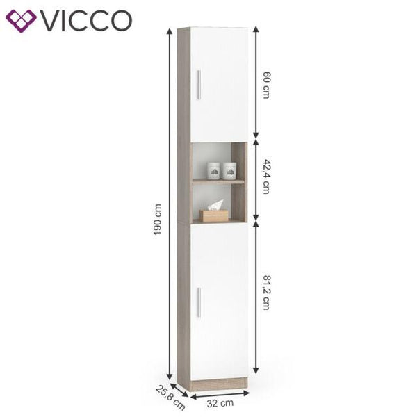 Vicco Armadio per lavatrice Armadio bagno bianco 190x64cm Scaffale per