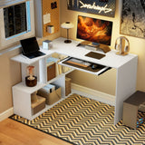 Scrivania ad Angolo con Ripiano Scorrevole per Tastiera e 4 Ripiani Portaoggetti