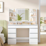 Toilette con Illuminazione LED Controllo Luminosità, Specchio, 9 Cassetti 9 Ripiani Aperti