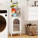 Armadietto da Bagno 35 x 30 x 90 cm, Mobiletto Bagno Salvaspazio in Legno con Anta in Vetro Temperato e Ripiano Regolabile