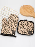 guanto da forno a microonde con stampa leopardo & 1 pezzo tamponi isolanti