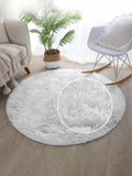 Tappeto rotondo con pelo lungo di 1,4 pollici, tappeto in pile di peluche corallo bianco solido