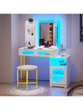 Tavolino da toilette con specchio e luce per le donne per il trucco con ricarica wireless,