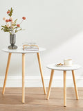 Tavolino Rotondo, Tavolino Moderno Minimalista, Set di 2 Tavolini da Caffè con Gambe in Legno di Pino