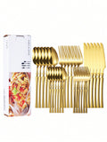 set di posate doro, inclusi 25 forchette doro, 25 cucchiai doro e 25 coltelli doro
