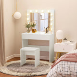 Set Tavolo da Trucco Toeletta con Specchio Sgabello 80x40x140 cm, Bianco
