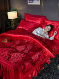 Set biancheria da letto europeo in satin jacquard (1 copripiumino + 1 falda + 2 federe)