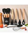 Set di utensili da cucina in silicone strumenti di cucina moderni e sicuri con manico in legno