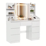 Toeletta LED con 7 cassetti grandi, 3 colori con luminosità regolabile, tavolo cosmetico