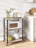 Carrello da Cucina con Rotelle, Carrello di Servizio con 3 Ripiani, Scaffale per Microonde