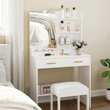 Toeletta, Tavolo da Trucco con Specchio Grande, Vanità per il trucco con 4 ripiani aperti e 2 scomparti