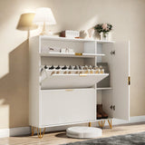 Moderna scarpiera in legno bianco per la zona d'ingresso, contenitore per scarpe con 2 cassetti pieghevoli