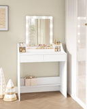 Toeletta con specchio, con 2 cassetti e 3 scomparti aperti, moderna, bianca