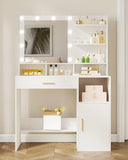 Toeletta con specchio e 10 luci LED toeletta con 3 ripiani e 4 scomparti aperti toeletta