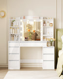 Toletta con 8 cassetti, grande specchio con illuminazione LED RGB, ripiano portagioielli integrato