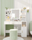 Toeletta Ampio Piano d'appoggio con Specchio Luminosità Regolabile con Cassetti e Armadietti