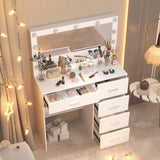 Toeletta da trucco a LED in legno massello di lusso scandinavo bianco-crema in stile