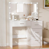 Toletta bianca con specchio illuminato a LED e 4 cassetti 3 colori di luce