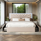 Letto imbottito 160 x 200 cm con illuminazione a LED, letto matrimoniale con 4 cassetti