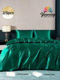 Set di biancheria da letto in raso di seta di colore verde scuro premium, 2/3 pezzi, soffice e traspirante