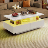 Tavolino moderno bianco Finitura lucida cassetti e striscia LED