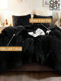 Set di biancheria da letto 3 pezzi con copripiumino in peluche nero soffice