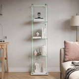 Vetrina in vetro autoportante con 4 ripiani in vetro e 1 anta in vetro temperato, vetrina multifunzionale con luce LED