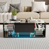 Tavolino da caffè bianco/nero, tavolo da soggiorno lucido con illuminazione LED colorata – spazio di archiviazione + cassetto