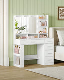 Tavolo da toeletta con grande specchio HD, tavolo da trucco con luce LED, 6 scomparti aperti, 5 cassetti