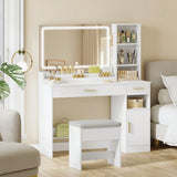 Toeletta con Sgabello Tavolo da Trucco con Specchio Grande e Luce LED Postazione Trucco