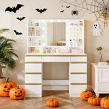 Toeletta da Trucco con 10 Luce LED, 3 Colori, Luminosità Regolabile, Grande Specchio HD, 1 Cassetto Grande e 8 Cassettiere Piccole