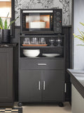 Scaffale per Forno a microonde, Carrello da cucina,credenza con route, Nero