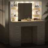 Tavolo da trucco LED con specchio a 10 luci | Tavolino da trucco 7 cassetti 6 ripiani aperti