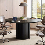 Tavolo di conferenza rotondo da 47 pollici nero, per 4-6 persone, con base metallica robusta