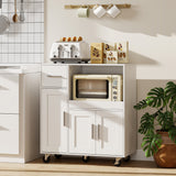 Mobile Microonde con 5 Ruote Credenza Cucina con Piano Estraibile Armadietti a 3 Ante 80x40x88.7 cm Bianco