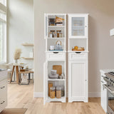 Armadio da Bagno Autoportante Alto 170 cm con Ante in Vetro Scomparto Aperto Cassetto Ripiani Regolabili