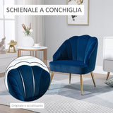 Poltrona in Velluto con Schienale a Conchiglia per Camera e Salotto
