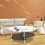 Tavolino da caffè moderno ovale con piano in vetro temperato e gambe in metallo antiscivolo - 90x50x43cm