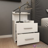 Vicco Comodino Tavolino da salotto Tavolino da camera Alpin bianco Comodino da letto 2 cassetti