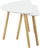 Set da 2 Tavolini da Salotto in Altezze Diverse 2 Tavolini Impilabili con Gambe in Bambú Tavolini Bassi da caffè con Piano Tavolo Bianco