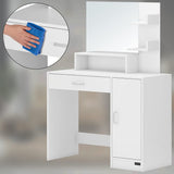 Tavolino da Trucco Vicco con Specchio 1 Cassetto con Luci 3 Ripiani Bianco