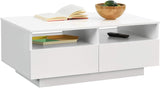 Tavolino da caffè/da Divano 35 x 90 x 56 cm Tavolo Basso da Salotto/Soggiorno in Forma Rettangolare con Ripiano e 4 Cassetti - Bianco Lucido